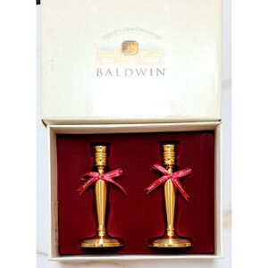 BALDWIN CANDLESTICK PAIR TAPERS OLD GOLDEN BRASS NEW STOCK